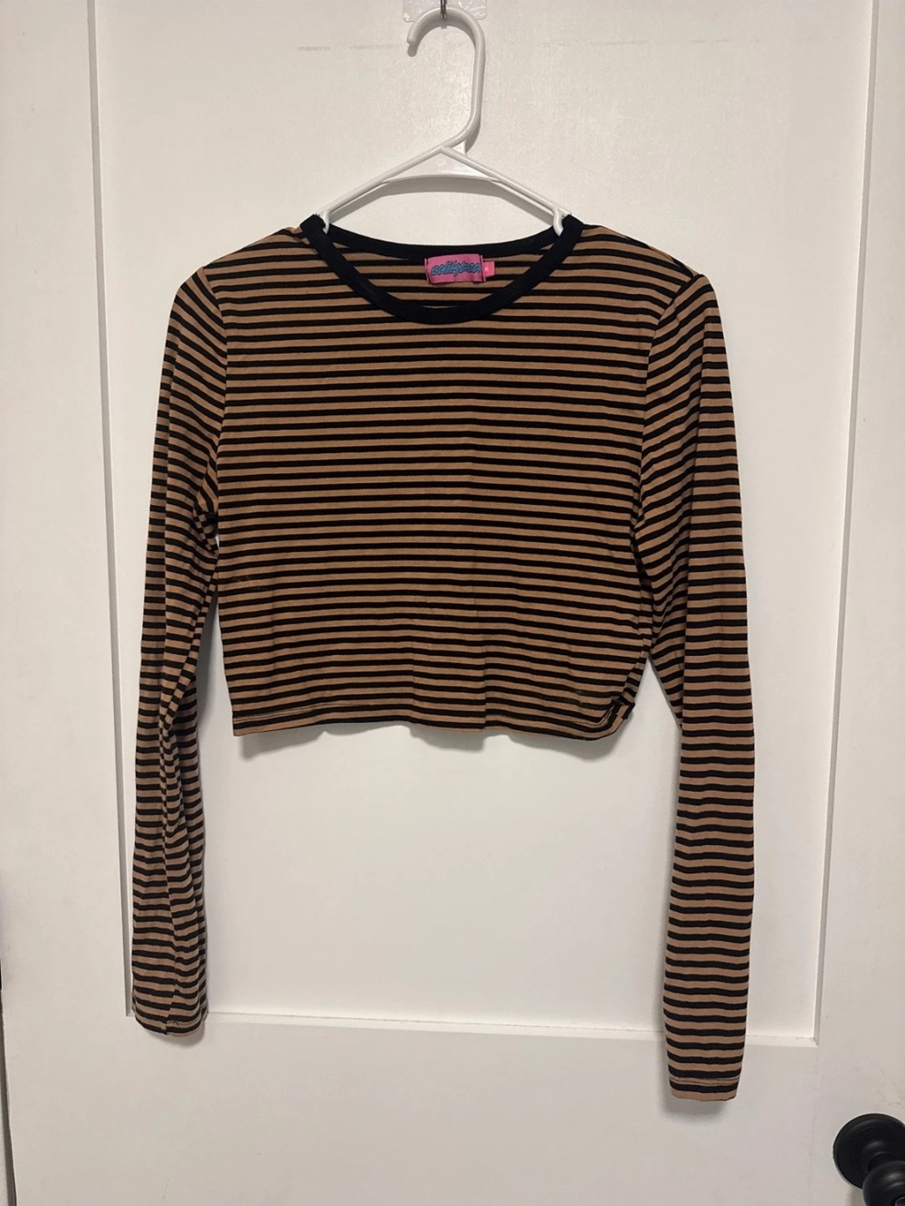 Edikted Brown and Black Striped Long-Sleeve Crop Top